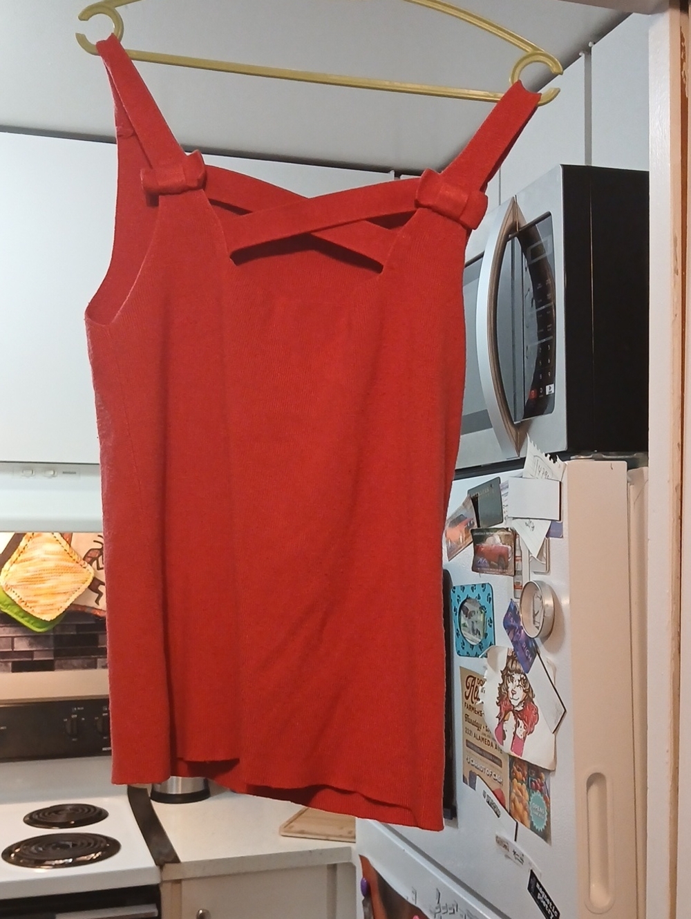 Red Sleeveless Bow Criss Cross Breast Peek Detail Tank Top